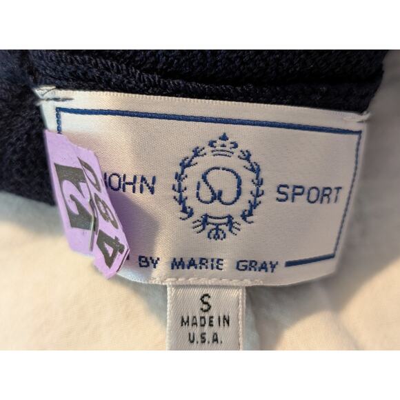 St. John Sportswear Logo By Marie Gray Navy Cream Star Logo Sleeve Sweater Sz S - Picture 6 of 15